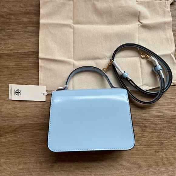 🎄NWT Tory Burch Pale Blue Small Robinson Spazzolato Top Handle Bag - Picture 6 of 11